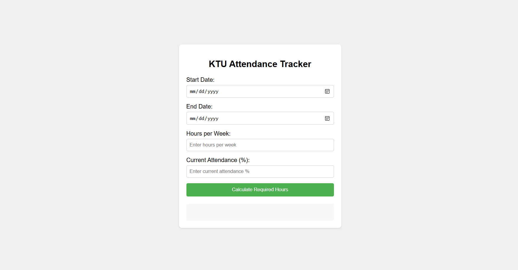 KTU Attendance Tracker calculator interface